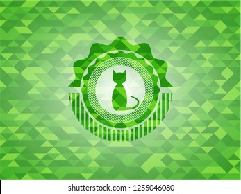 cat icon inside green mosaic emblem