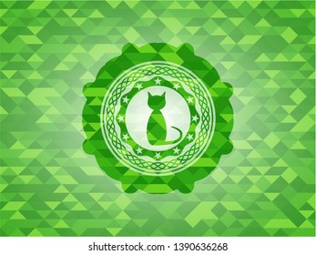 cat icon inside green mosaic emblem