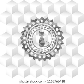 cat icon inside grey badge with geometric cube white background