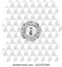 cat icon inside grey badge with geometric cube white background