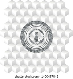 cat icon inside grey badge with geometric cube white background