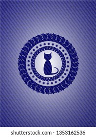 cat icon inside jean or denim emblem or badge background