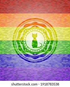cat icon inside lgbt colors emblem. 