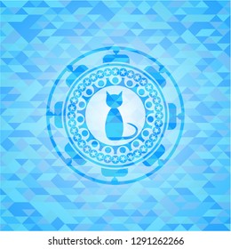 cat icon inside light blue mosaic emblem