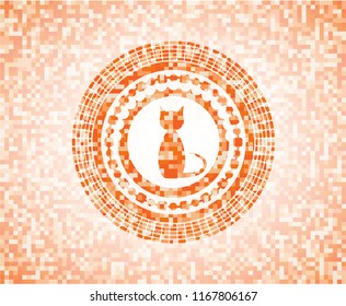 cat icon inside orange mosaic emblem