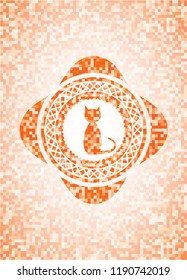 cat icon inside orange mosaic emblem