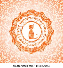 cat icon inside orange mosaic emblem