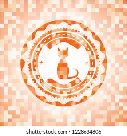 cat icon inside orange mosaic emblem with background