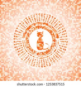 cat icon inside orange mosaic emblem