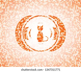 cat icon inside orange mosaic emblem