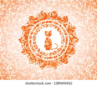 cat icon inside orange mosaic emblem with background