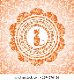 cat icon inside orange mosaic emblem with background