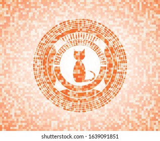 cat icon inside orange mosaic emblem