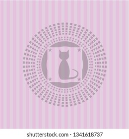 cat icon inside pink emblem. Vintage.