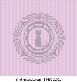 cat icon inside pink emblem. Retro