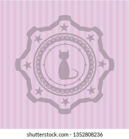 cat icon inside pink emblem. Vintage.
