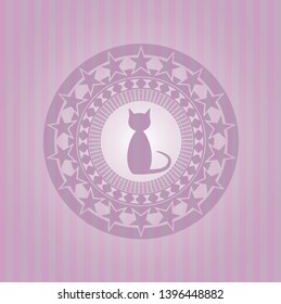 cat icon inside pink emblem. Retro