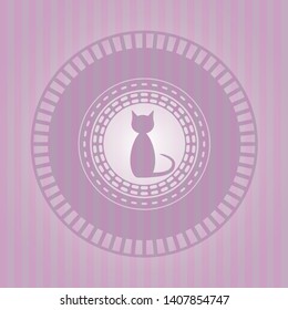 cat icon inside pink emblem. Vintage.