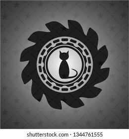 cat icon inside realistic dark emblem