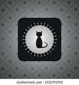 cat icon inside realistic dark emblem