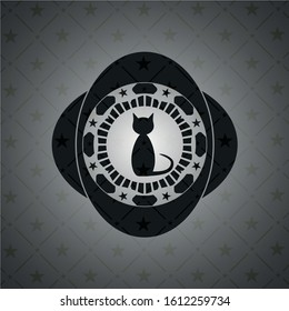 cat icon inside realistic dark emblem