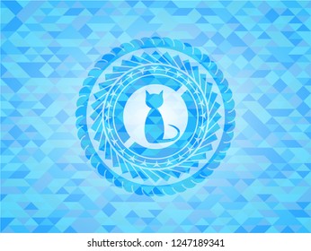 cat icon inside realistic light blue emblem. Mosaic background