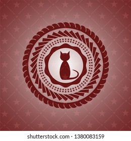 cat icon inside realistic red emblem