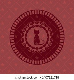 cat icon inside realistic red emblem