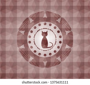cat icon inside red geometric emblem. Seamless.