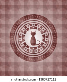 cat icon inside red geometric emblem. Seamless.