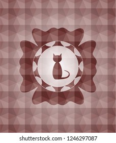 cat icon inside red polygonal badge. Seamless.