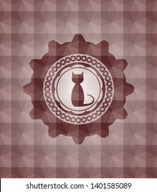 cat icon inside red polygonal badge. Seamless.