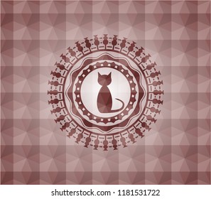 cat icon inside red seamless geometric emblem.