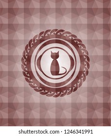 cat icon inside red seamless geometric badge.