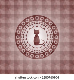 cat icon inside red seamless polygonal badge.