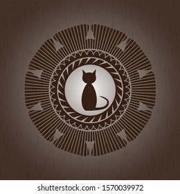 cat icon inside retro style wood emblem