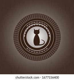 icono del gato dentro del emblema de madera estilo retro