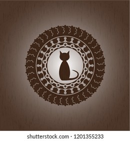 cat icon inside retro wood emblem