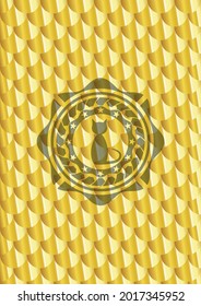 icono del gato dentro del brillante emblema dorado. Patrón de escalas. Ilustración vectorial. Detallado. 