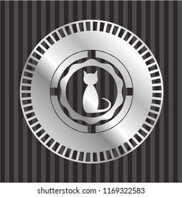 cat icon inside silver badge or emblem