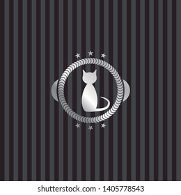 cat icon inside silver emblem or badge