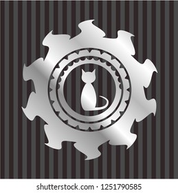 cat icon inside silvery badge or emblem