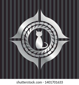 cat icon inside silvery emblem or badge