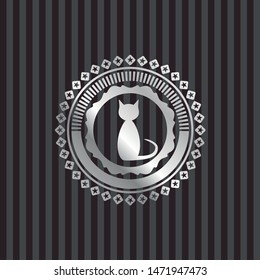 cat icon inside silvery emblem or badge