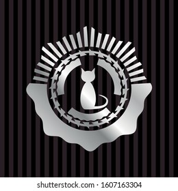 cat icon inside silvery shiny emblem