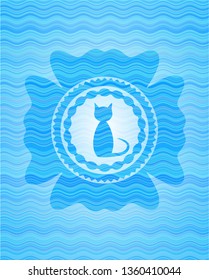 cat icon inside water concept style badge.