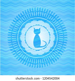 cat icon inside water style emblem.
