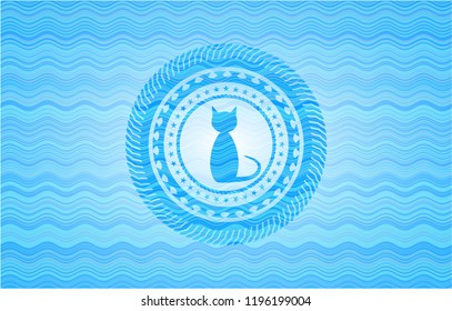 cat icon inside water wave representation emblem background.