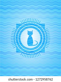 cat icon inside water wave badge.