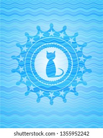 cat icon inside water wave representation style emblem.